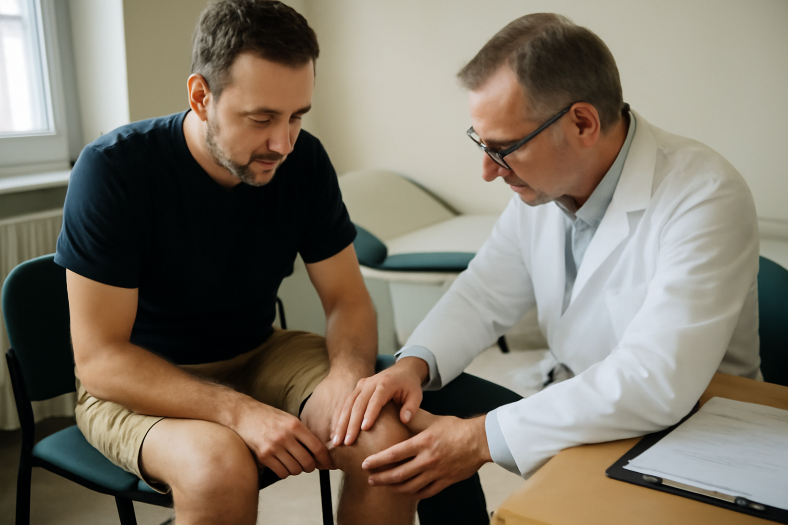 algodystrophie genou : genou gonflé et genou comparé dans une consultation médicale