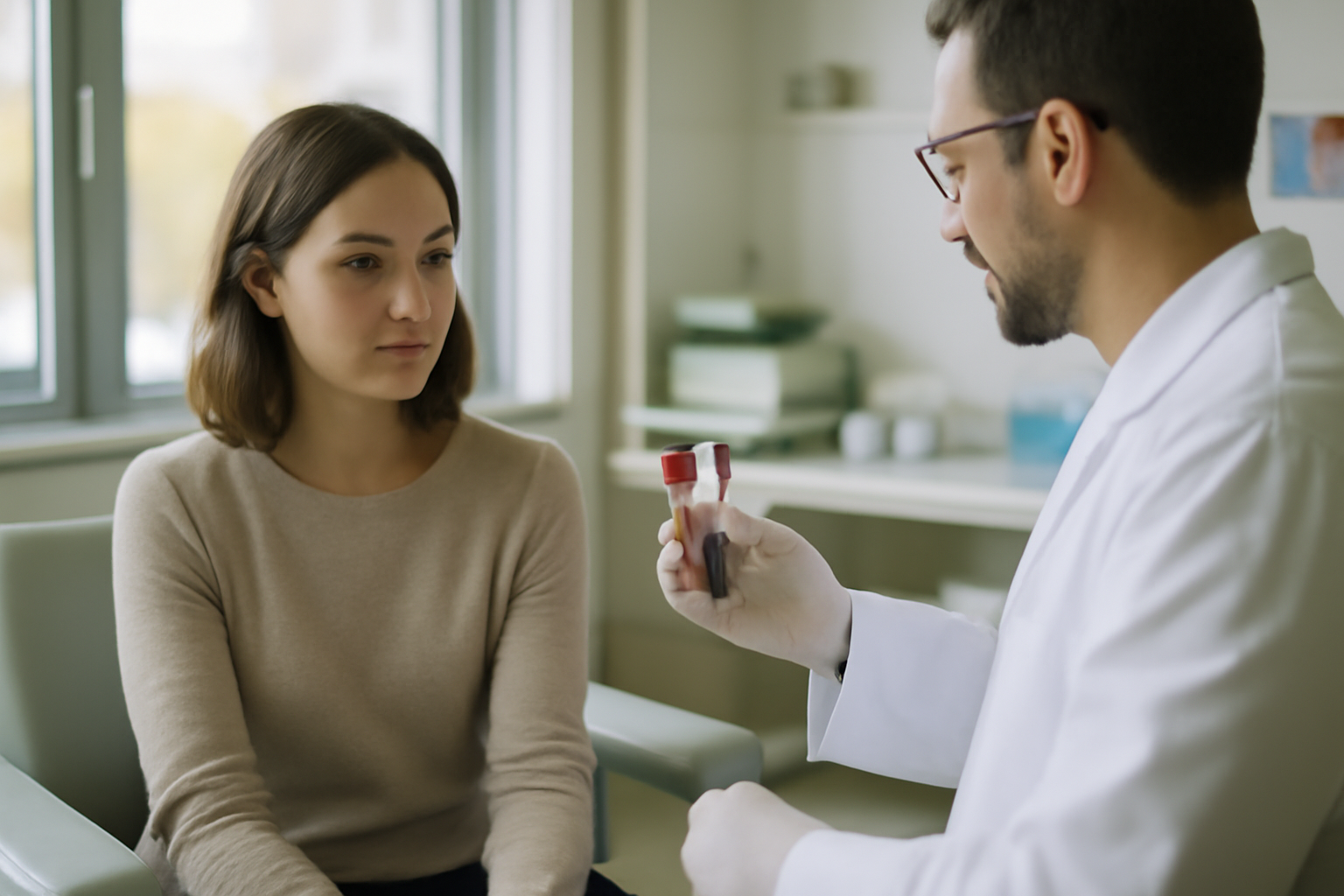 Fibromètre : prise de sang au laboratoire avec tubes pour analyse de fibrose hépatique