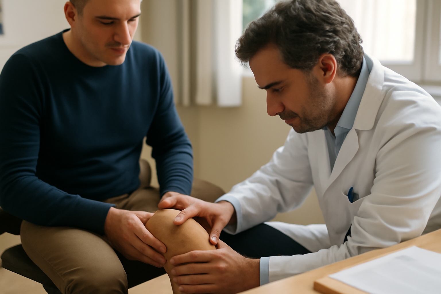 genou qui craque : examen clinique et palpation du genou en consultation