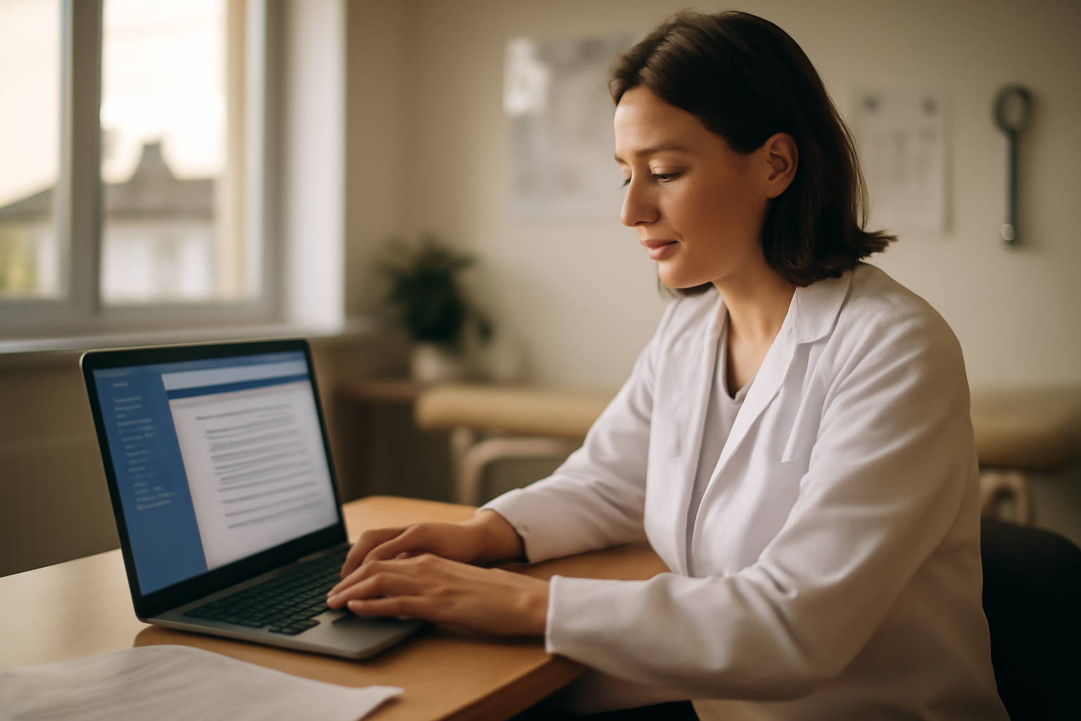 Professionnel de santé utilisant monsisra sur un ordinateur sécurisé