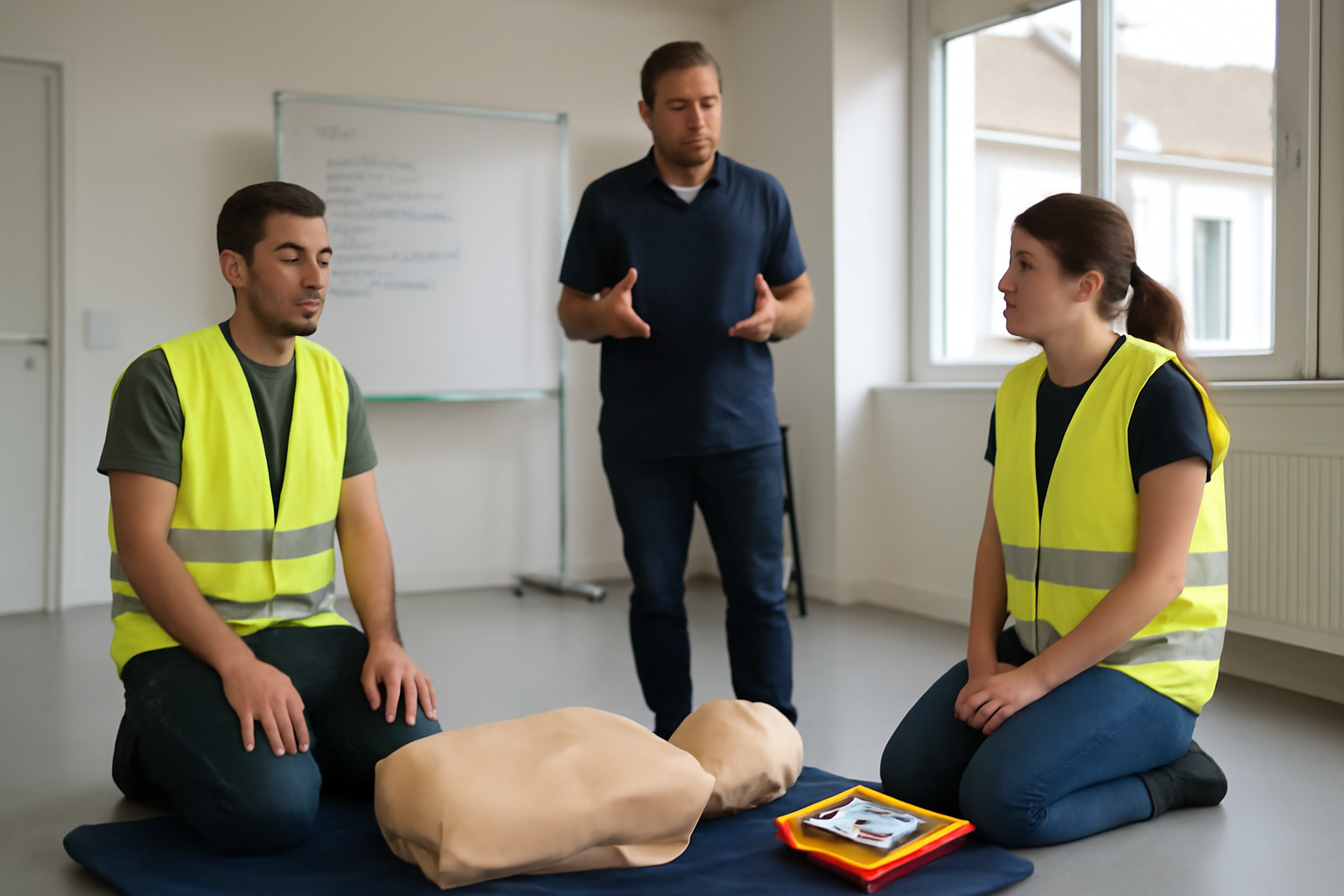 pse1 formation premiers secours en équipe niveau 1 avec mannequin et binôme en salle de formation
