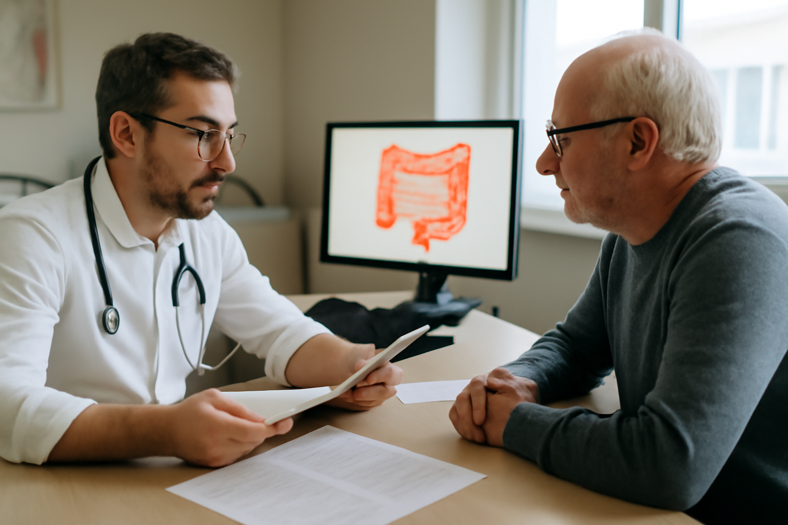stase stercorale : côlon et fécalome, illustration médicale réaliste