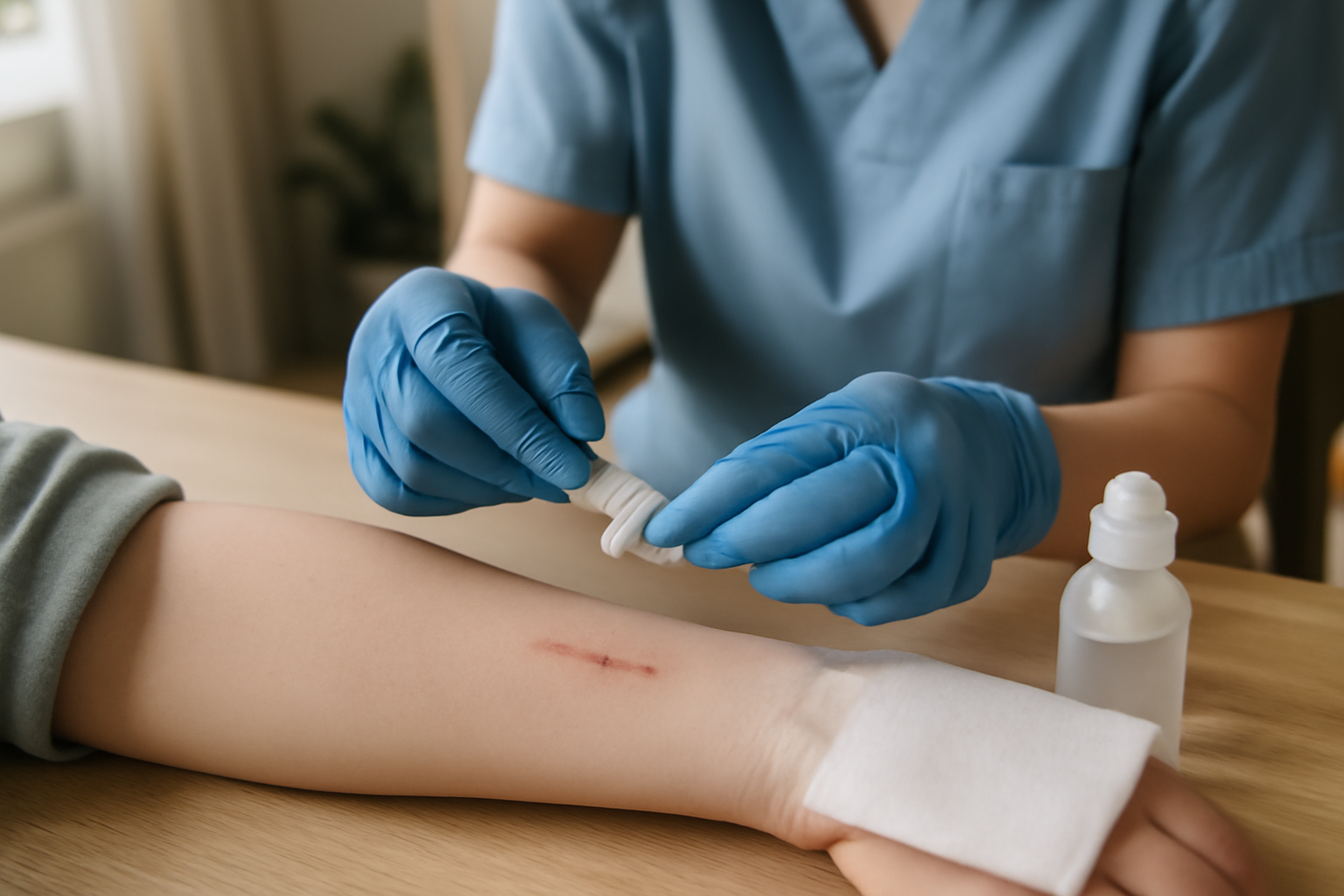steri stips sur une incision superficielle propre, peau sèche et bandes adhésives stériles
