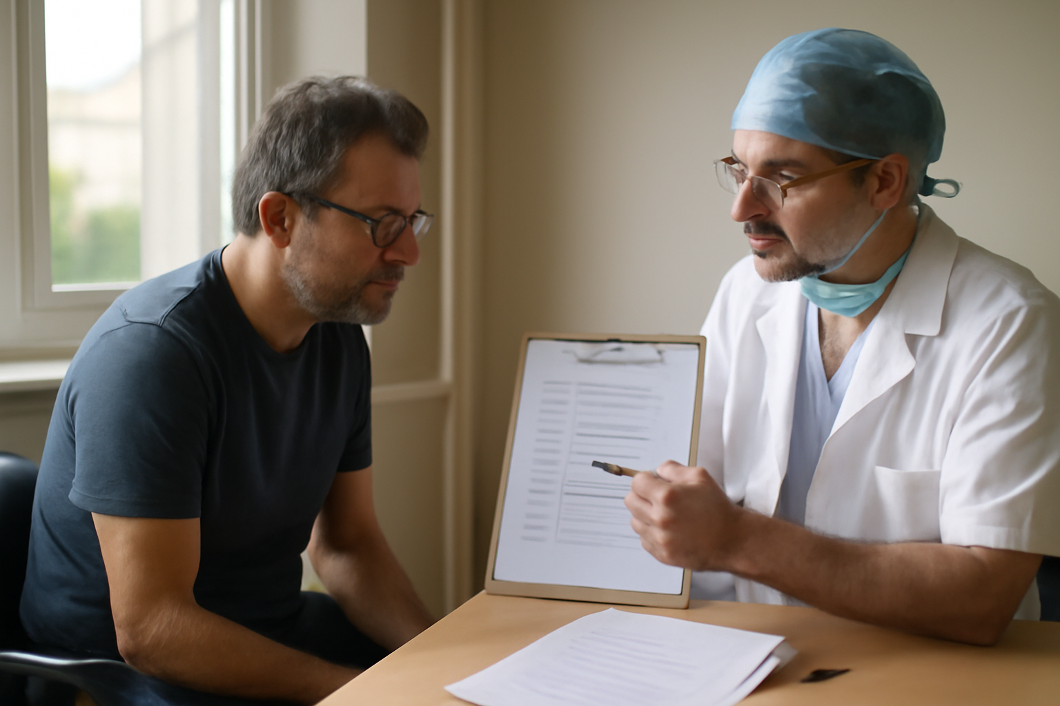 Médecin anesthésiste explique la récupération après anesthésie générale au patient