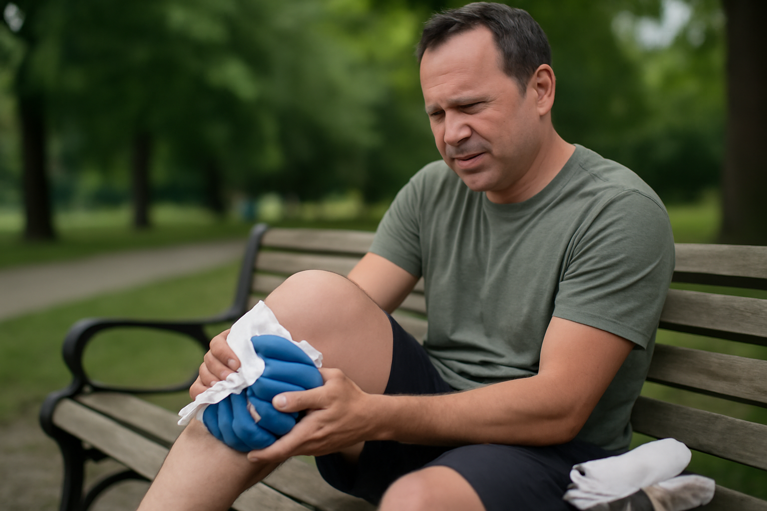 Froid indirect pour déchirure musculaire : glace enveloppée sur le mollet