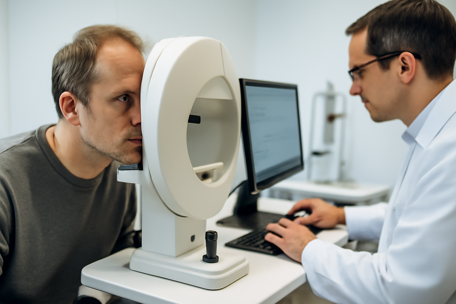 hémianopsie : consultation ophtalmologique avec examen du champ visuel en salle d’examen