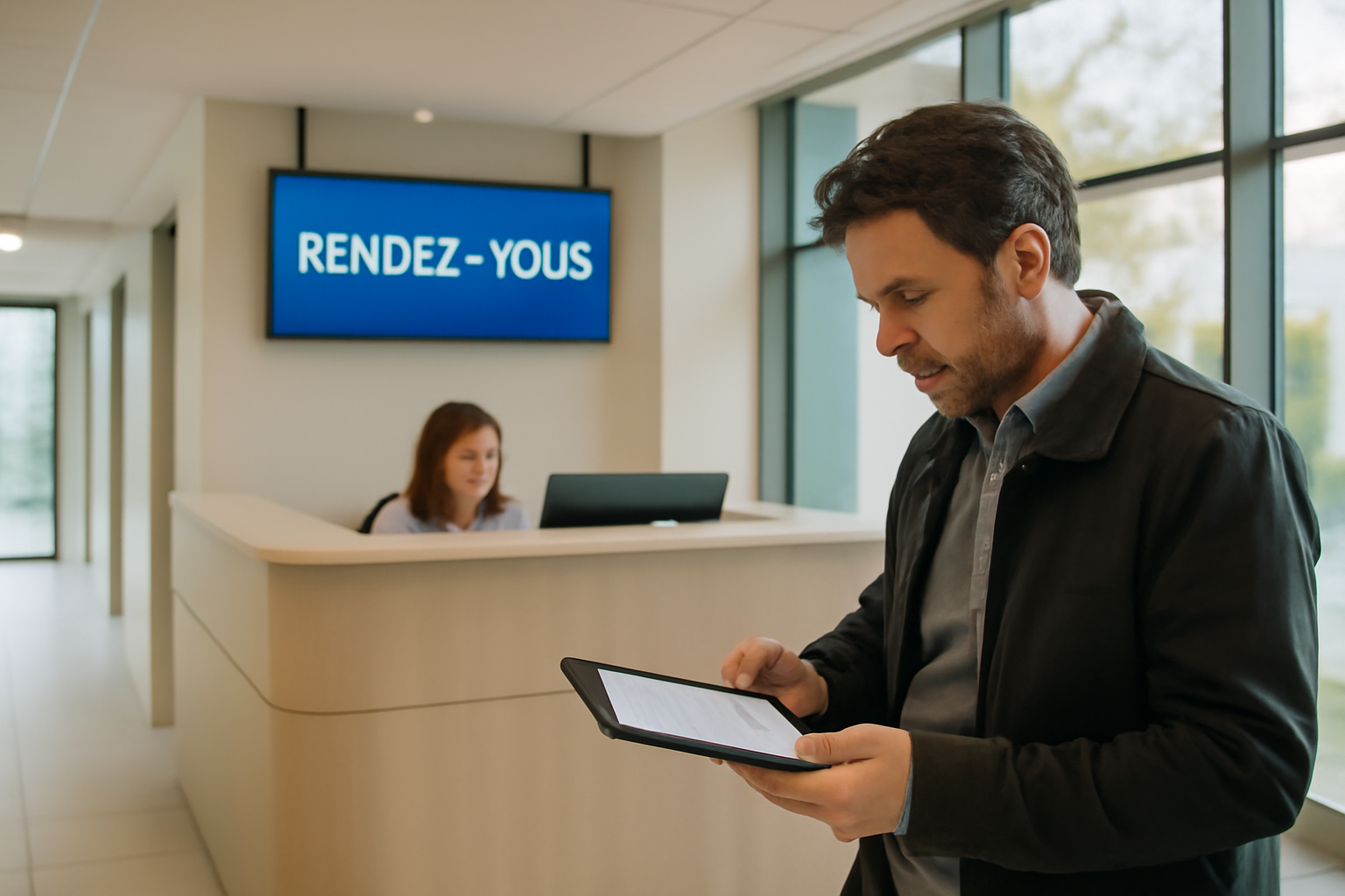 IRM à Reims : salle d’accueil d’un centre d’imagerie médicale avec affichage de rendez-vous