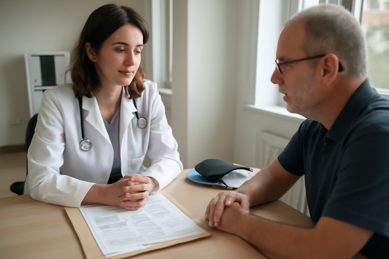 consultation avec un néphrologue et résultats biologiques, cabinet médical en France