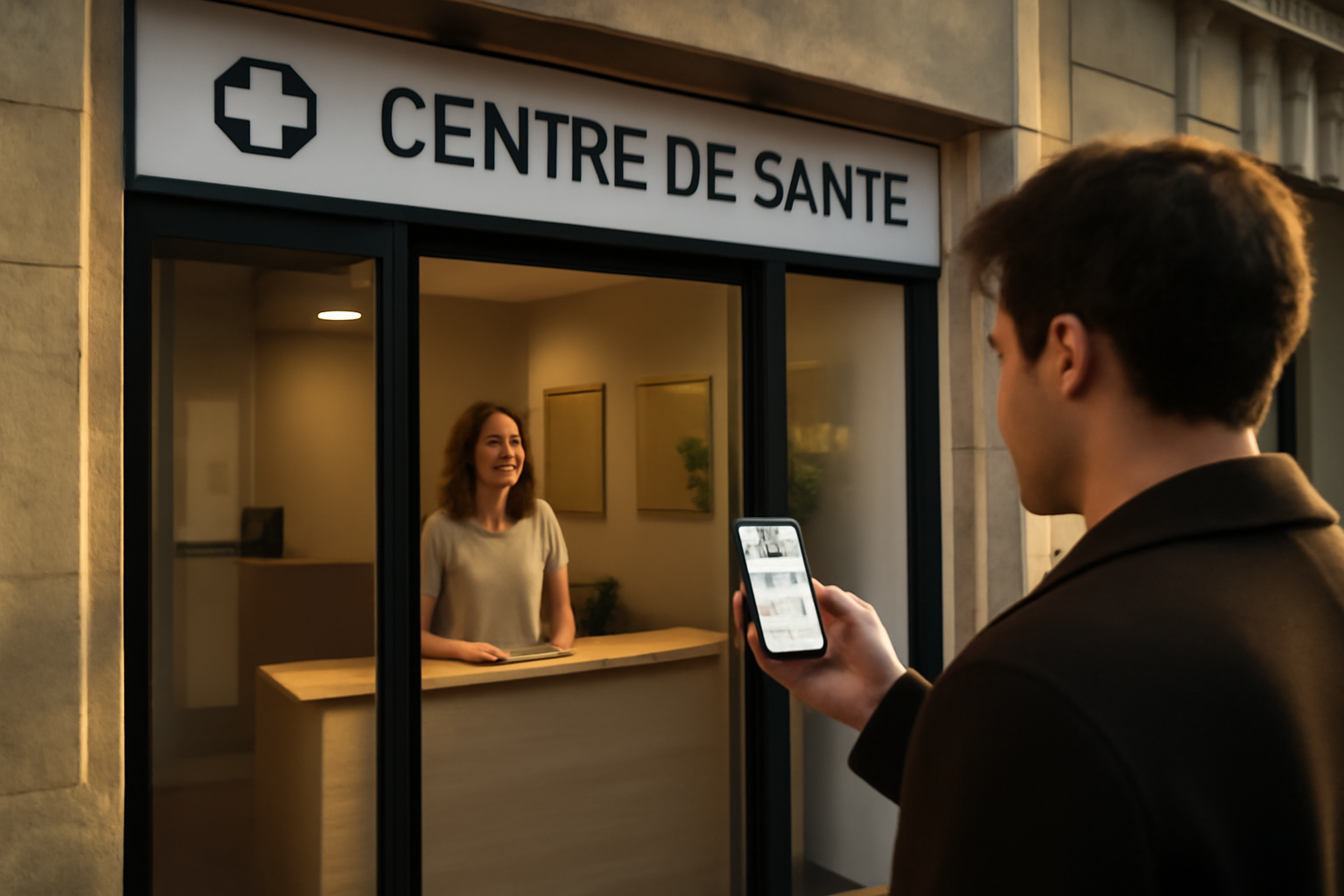 centre medical paris, accueil d’un centre de santé à Paris avec un bureau et une signalétique