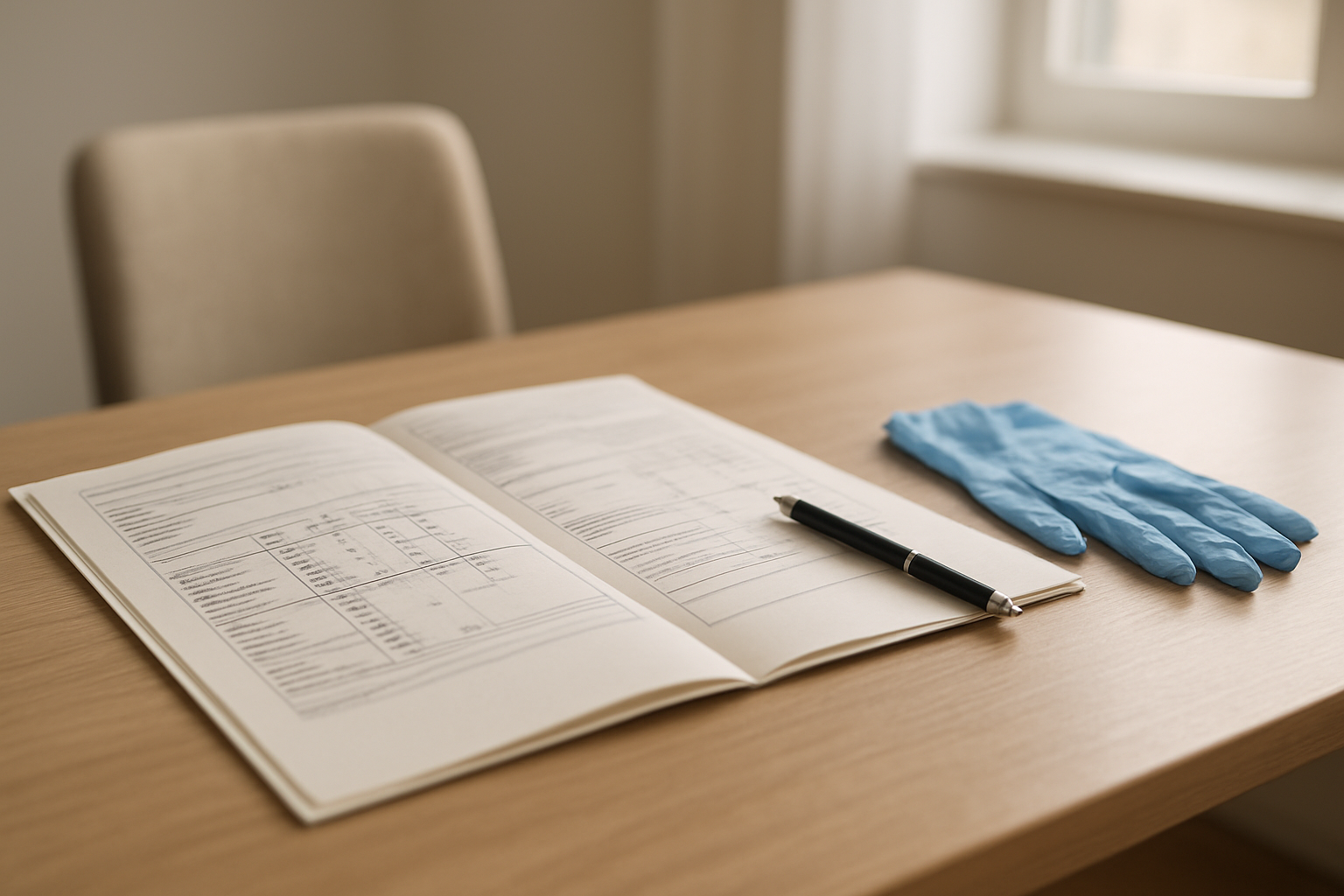 Prise de sang et compte rendu médical sur une table, lumière naturelle, contexte clinique en France